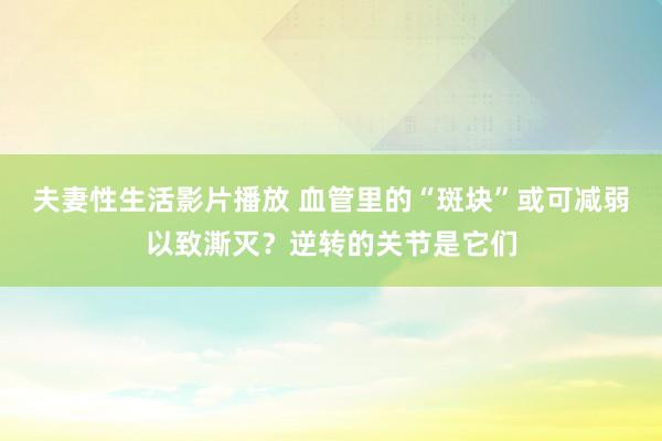 夫妻性生活影片播放 血管里的“斑块”或可减弱以致澌灭？逆转的关节是它们