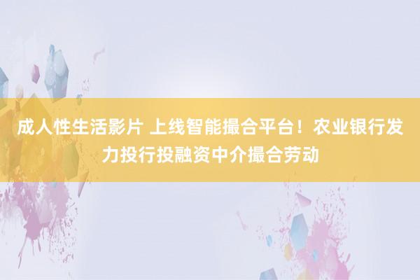 成人性生活影片 上线智能撮合平台！农业银行发力投行投融资中介撮合劳动